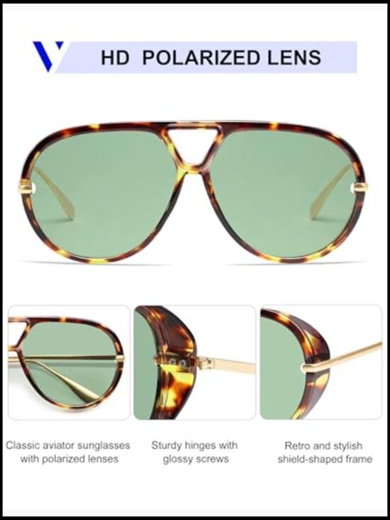 Oversized Polarized Aviator Sunglasses Retro Round Shield Shades main image 6
